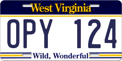 WV license plate OPY124