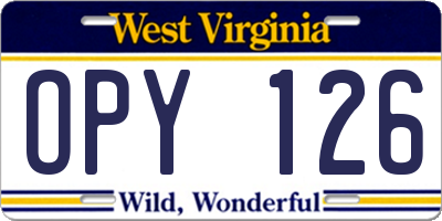 WV license plate OPY126