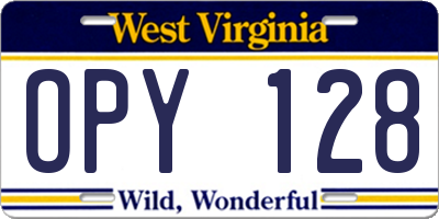 WV license plate OPY128