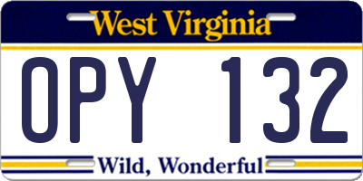 WV license plate OPY132