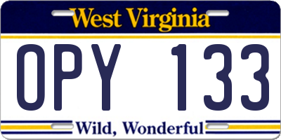 WV license plate OPY133