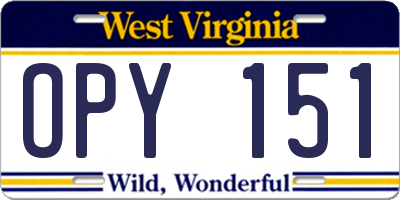 WV license plate OPY151