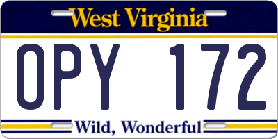 WV license plate OPY172