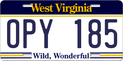WV license plate OPY185