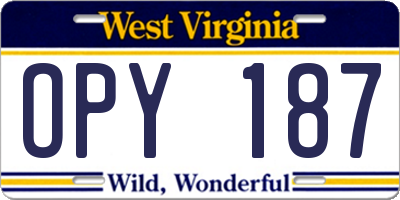 WV license plate OPY187