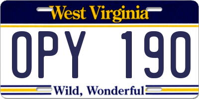 WV license plate OPY190