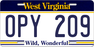 WV license plate OPY209