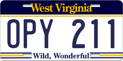 WV license plate OPY211