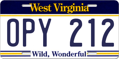 WV license plate OPY212
