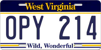 WV license plate OPY214