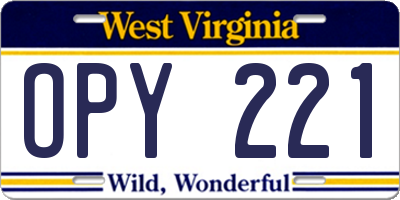 WV license plate OPY221
