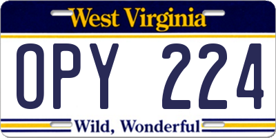 WV license plate OPY224