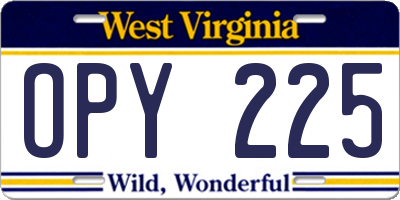 WV license plate OPY225