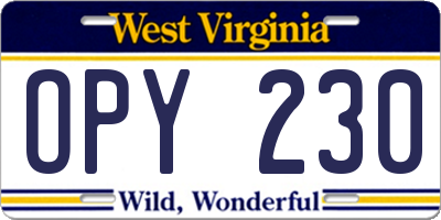 WV license plate OPY230