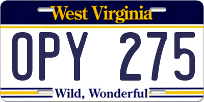 WV license plate OPY275