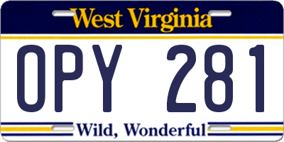 WV license plate OPY281