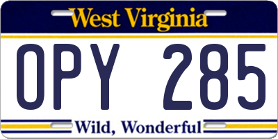 WV license plate OPY285