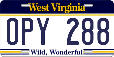 WV license plate OPY288