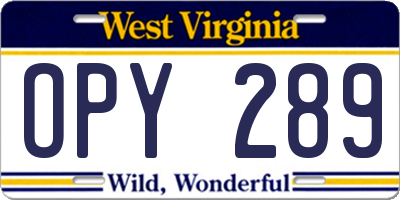 WV license plate OPY289
