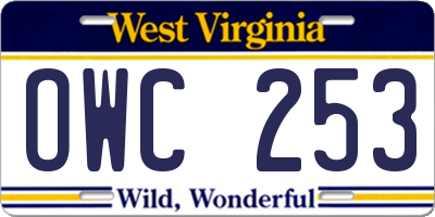 WV license plate OWC253