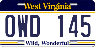 WV license plate OWD145