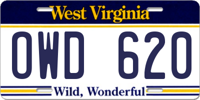 WV license plate OWD620