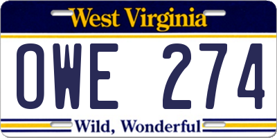 WV license plate OWE274