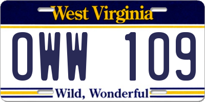WV license plate OWW109