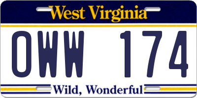 WV license plate OWW174