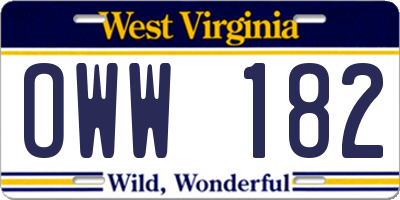 WV license plate OWW182