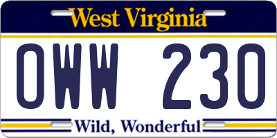 WV license plate OWW230