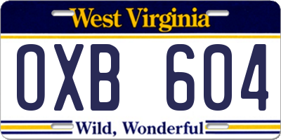 WV license plate OXB604