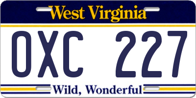 WV license plate OXC227
