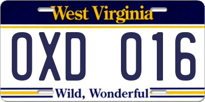 WV license plate OXD016