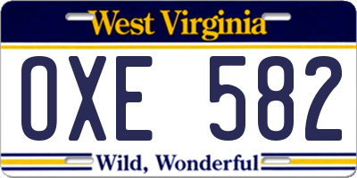 WV license plate OXE582