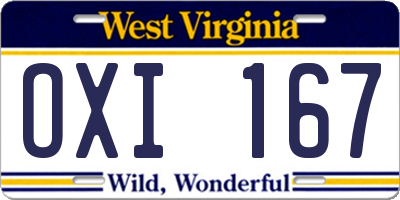 WV license plate OXI167