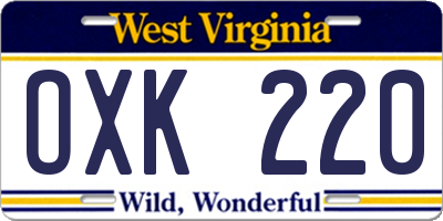 WV license plate OXK220