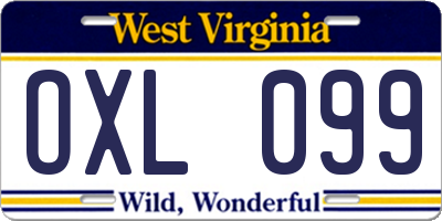 WV license plate OXL099