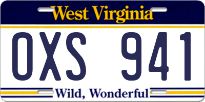 WV license plate OXS941