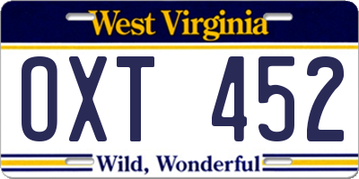 WV license plate OXT452