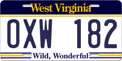WV license plate OXW182