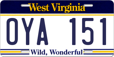 WV license plate OYA151