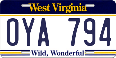 WV license plate OYA794