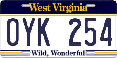 WV license plate OYK254