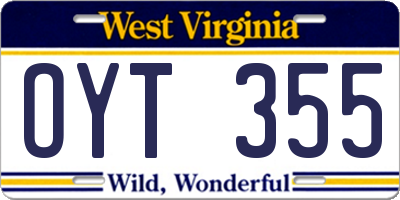 WV license plate OYT355