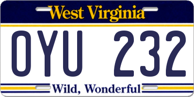 WV license plate OYU232