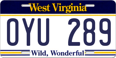 WV license plate OYU289