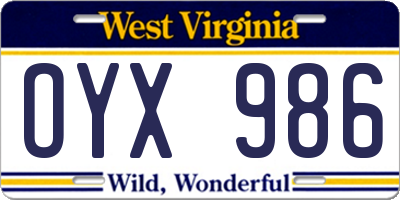 WV license plate OYX986