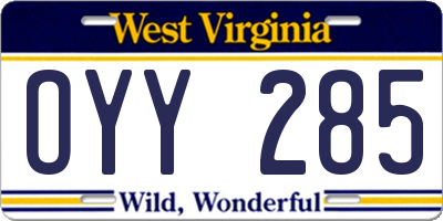 WV license plate OYY285