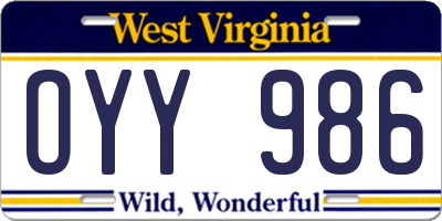 WV license plate OYY986